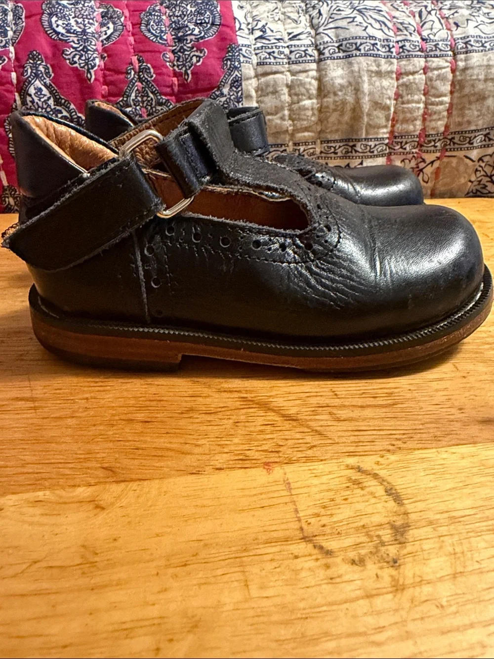 Black Leather Girls T-Strap Dress Shoes